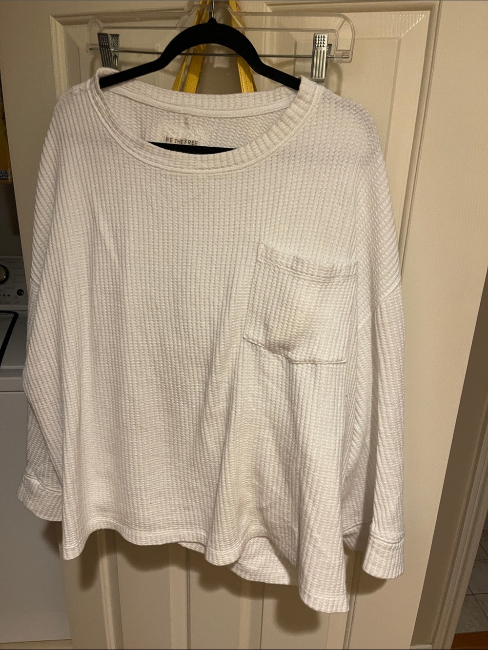 Over sized Free People White Waffle-Knit Long Sleeve Pocket Sweatshirt